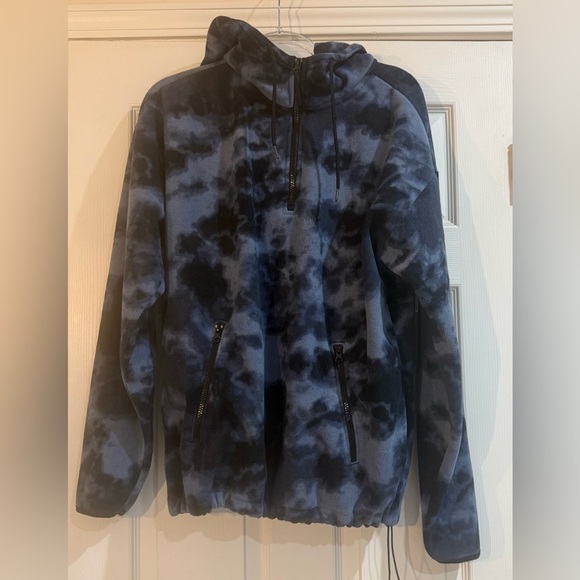 Old Navy Other - Old Navy Fleece Hoodie Men L Tie Dye Deep Blue Zip Pockets Sweatshirt 1/4 Zip